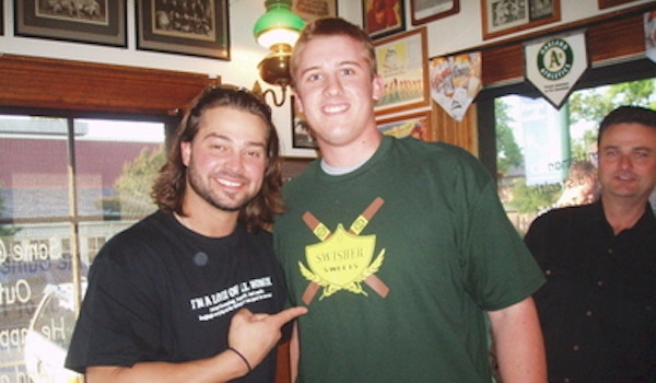 Picture of Nick Swisher With Me Wearing The Swisher Sweet's Shirt Custom T-Shirt Design Nick Swisher With Me Wearing The Swisher Sweet's Shirt T-Shirt Photo