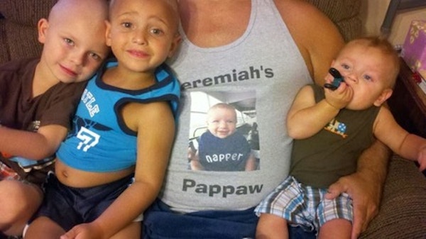 Pappaw With All 4 Grandsons T-Shirt Photo