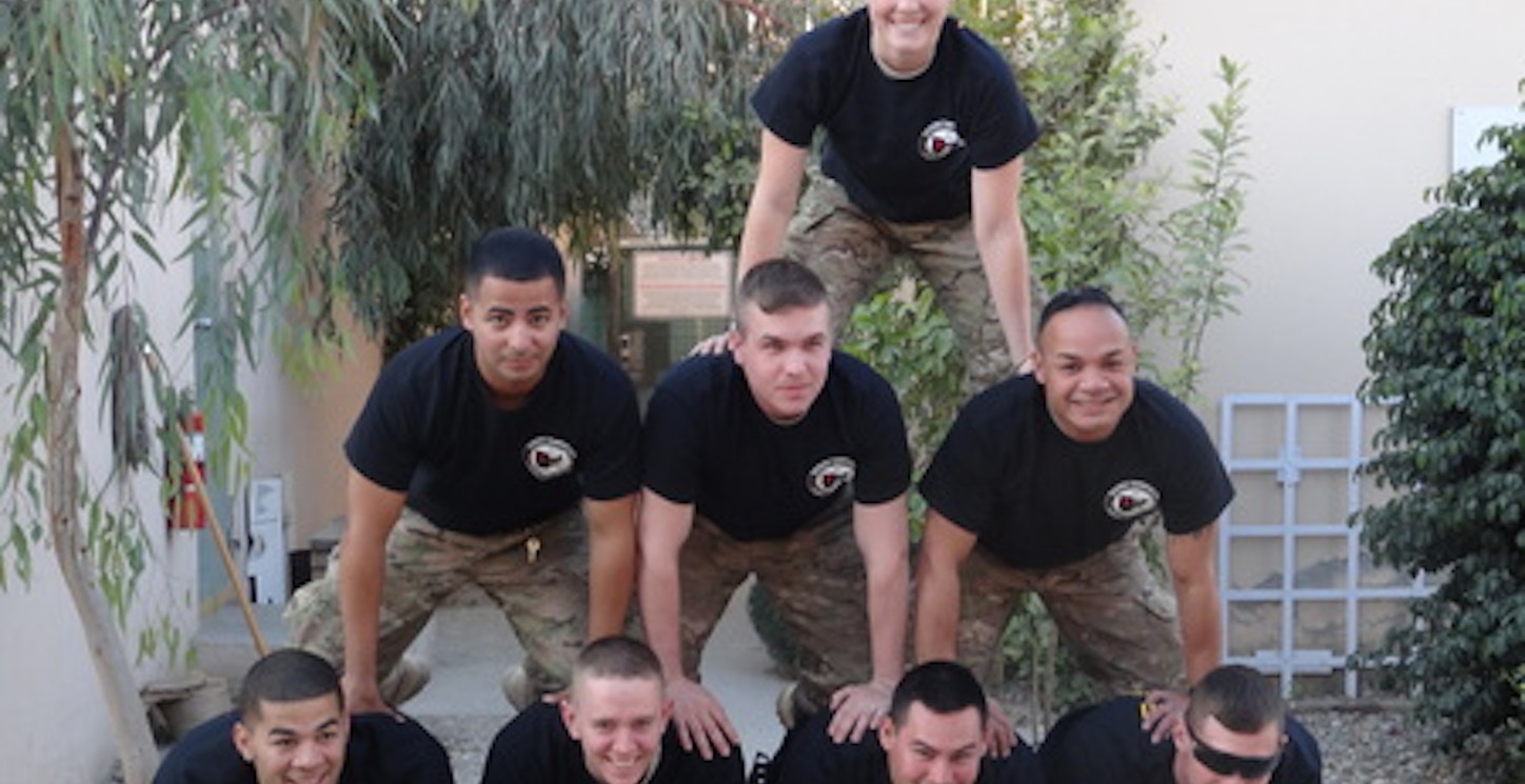 Deployed Soldiers With Their Custom Shirts.  T-Shirt Photo