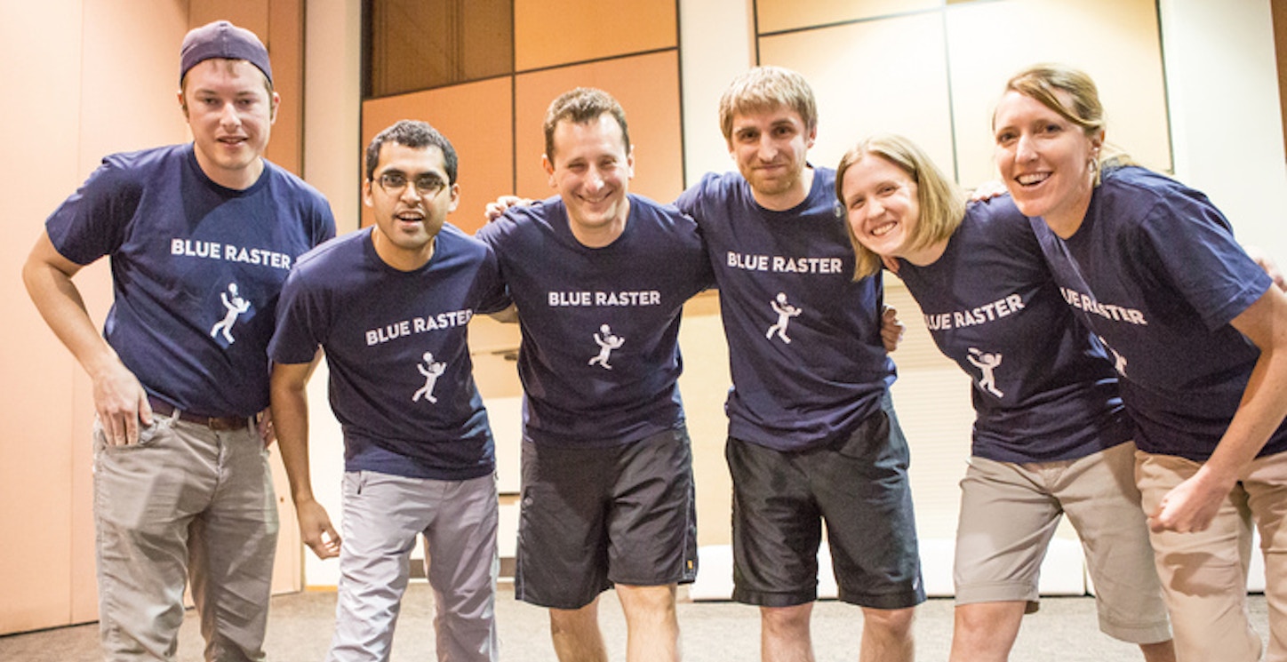 Blue Raster Dodgeball Team At Esri Dev Summit T-Shirt Photo