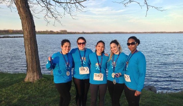 Picture of Team "Running With Scalpels" At The Finish Line Of A 78 Mile Race Custom T-Shirt Design Team "Running With Scalpels" At The Finish Line Of A 78 Mile Race T-Shirt Photo