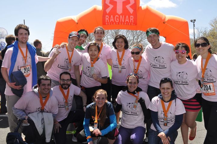 Team "Dirty Pigs" At The Finish Line Of A 192 Mile Relay Race T-Shirt Photo