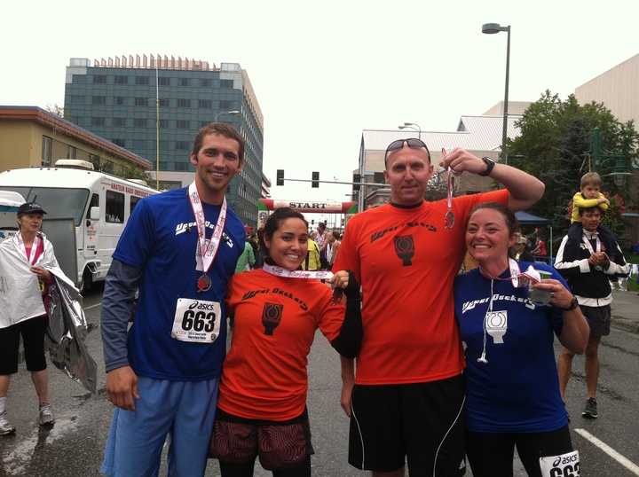 At The Finish, Finally.  3:39:45. T-Shirt Photo