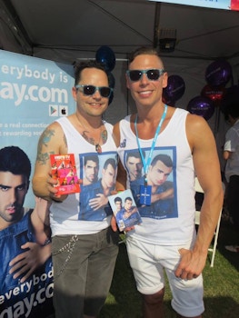 Rob & Eugene Man The Gay.Com Booth At La Pride T-Shirt Photo