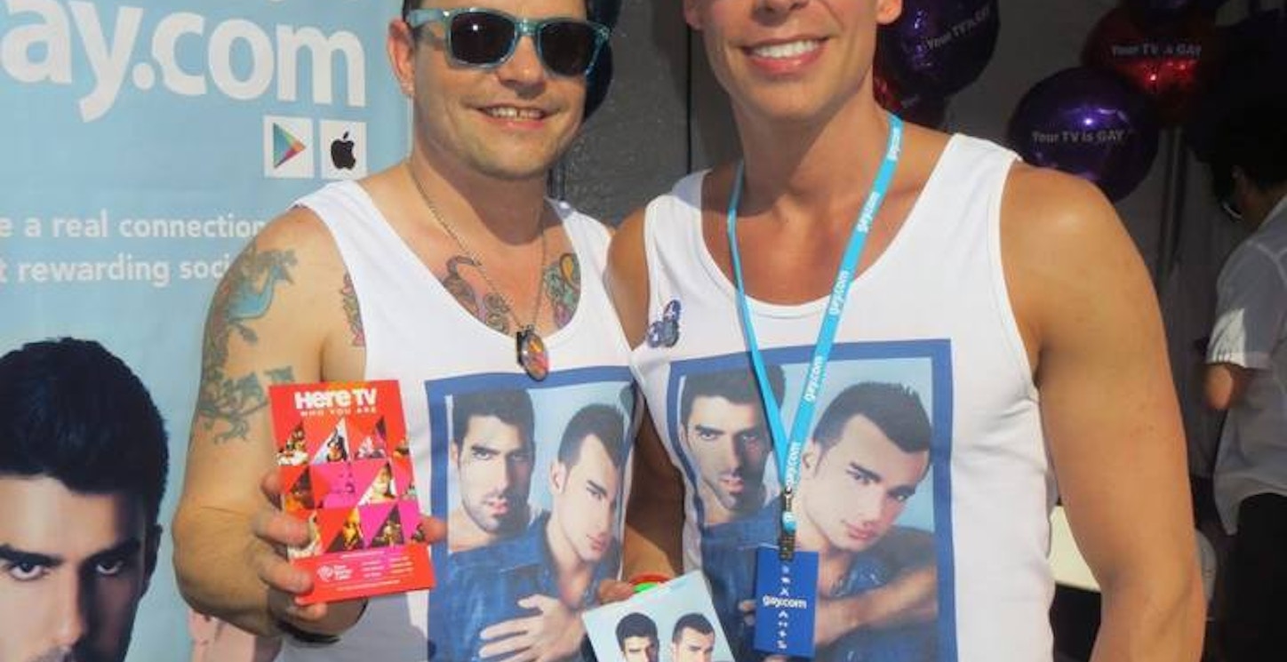 Rob & Eugene Man The Gay.Com Booth At La Pride T-Shirt Photo
