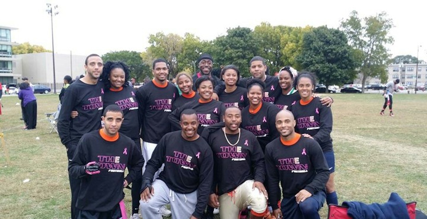 The Town Flag Football Team Supports Breast Cancer Awareness Month T-Shirt Photo