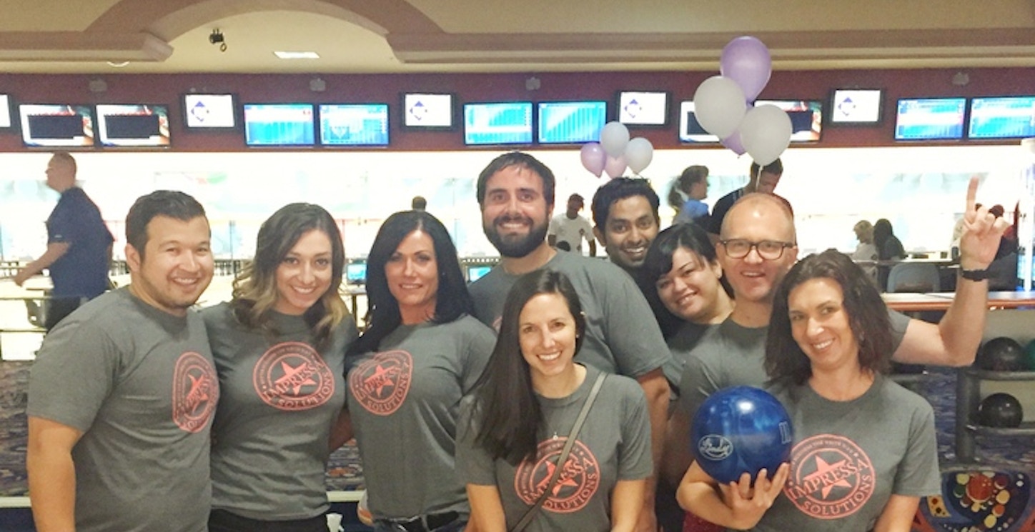 Picture of Team Impressa Bowling To Benefit Homeless Youth Custom T-Shirt Design Team Impressa Bowling To Benefit Homeless Youth T-Shirt Photo