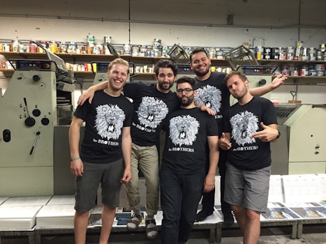 For Brothers Lion T Shirts In A Print Shop. T-Shirt Photo