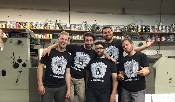 For Brothers Lion T Shirts In A Print Shop. T-Shirt Photo