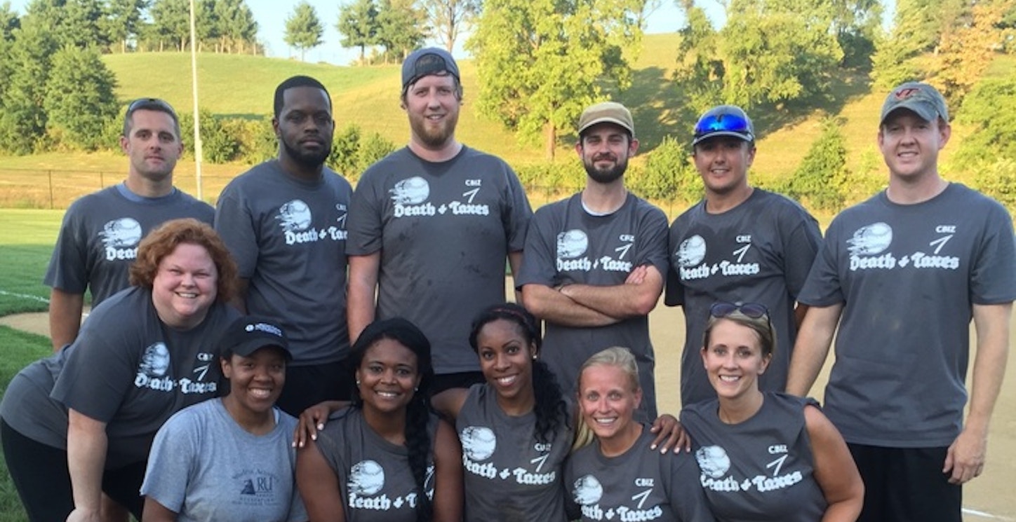 Picture of Cbiz Payroll Softball Team Cbiz Death & Taxes Custom T-Shirt Design Cbiz Payroll Softball Team Cbiz Death & Taxes T-Shirt Photo