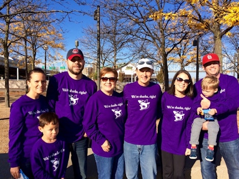 Team "We're Sharks, Right?" At The Out Of The Darkness Walk In Louisville, Ky, 11/7/15 T-Shirt Photo
