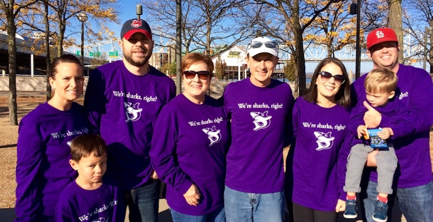 Picture of Team "We're Sharks, Right?" At The Out Of The Darkness Walk In Louisville, Ky, 11/7/15 Custom T-Shirt Design Team "We're Sharks, Right?" At The Out Of The Darkness Walk In Louisville, Ky, 11/7/15 T-Shirt Photo