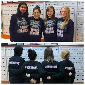 Wellesley Students For Hillary Show Off Their "Who Run The World" Sweatshirts T-Shirt Photo