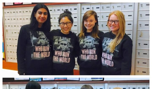 Wellesley Students For Hillary Show Off Their "Who Run The World" Sweatshirts T-Shirt Photo
