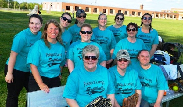 Picture of Pudgy's & Larry's Softball Team Custom T-Shirt Design Pudgy's & Larry's Softball Team T-Shirt Photo