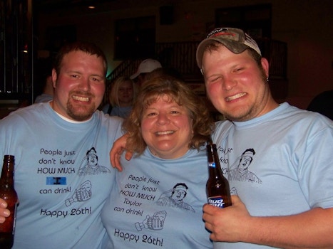 Birthday Boy With His Mom And Brother. T-Shirt Photo