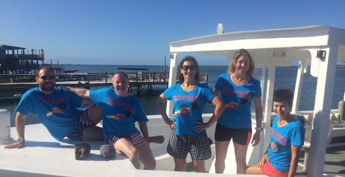 Team Pisco On The Dive Boat In Roatan T-Shirt Photo
