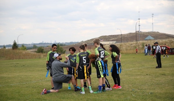 Middle School's First Flag Football Game At Rocky Mountain Deaf School With Downtown Denver In The Background! T-Shirt Photo