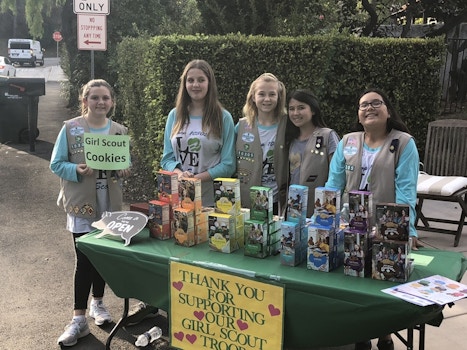 Cheerful Girl Scouts Selling Cookies! T-Shirt Photo