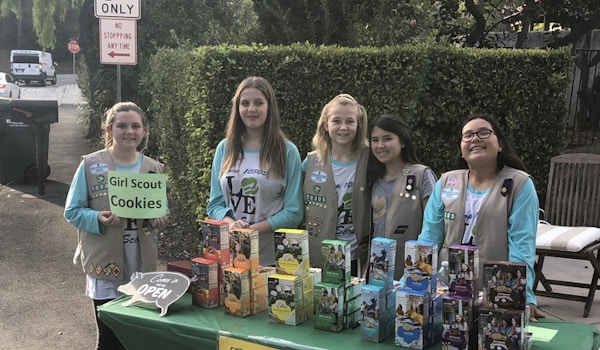 Cheerful Girl Scouts Selling Cookies! T-Shirt Photo